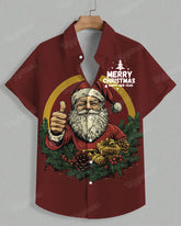 Men's Plus Size Thumb Santa Happy New Year Letter Print Short Sleeve Shirt
